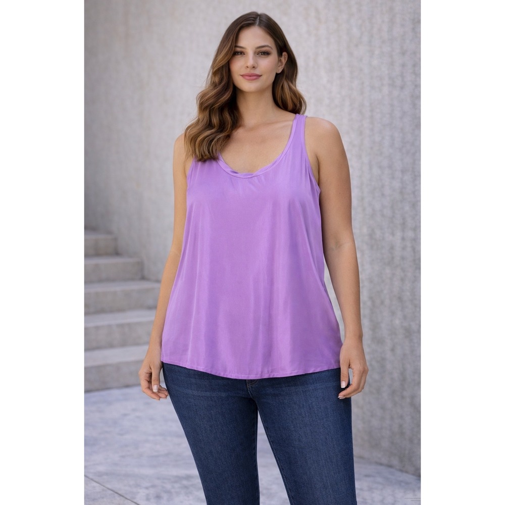 J.Crew Purple 100% Silk Scoop Neck Sleeveless Tank Top Blouse RN77388‎ Womens